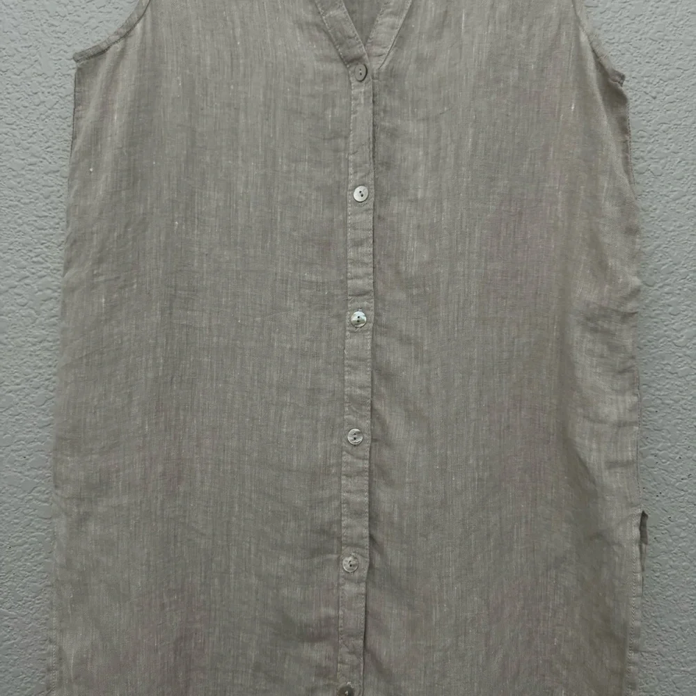 Tahari 100% Hemp Button Front Sleeveless Tunic Top Beige Size XS